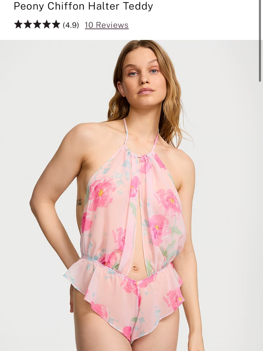 VICTORIAS SECRET PEONY CHIFFON HALTER TEDDY M